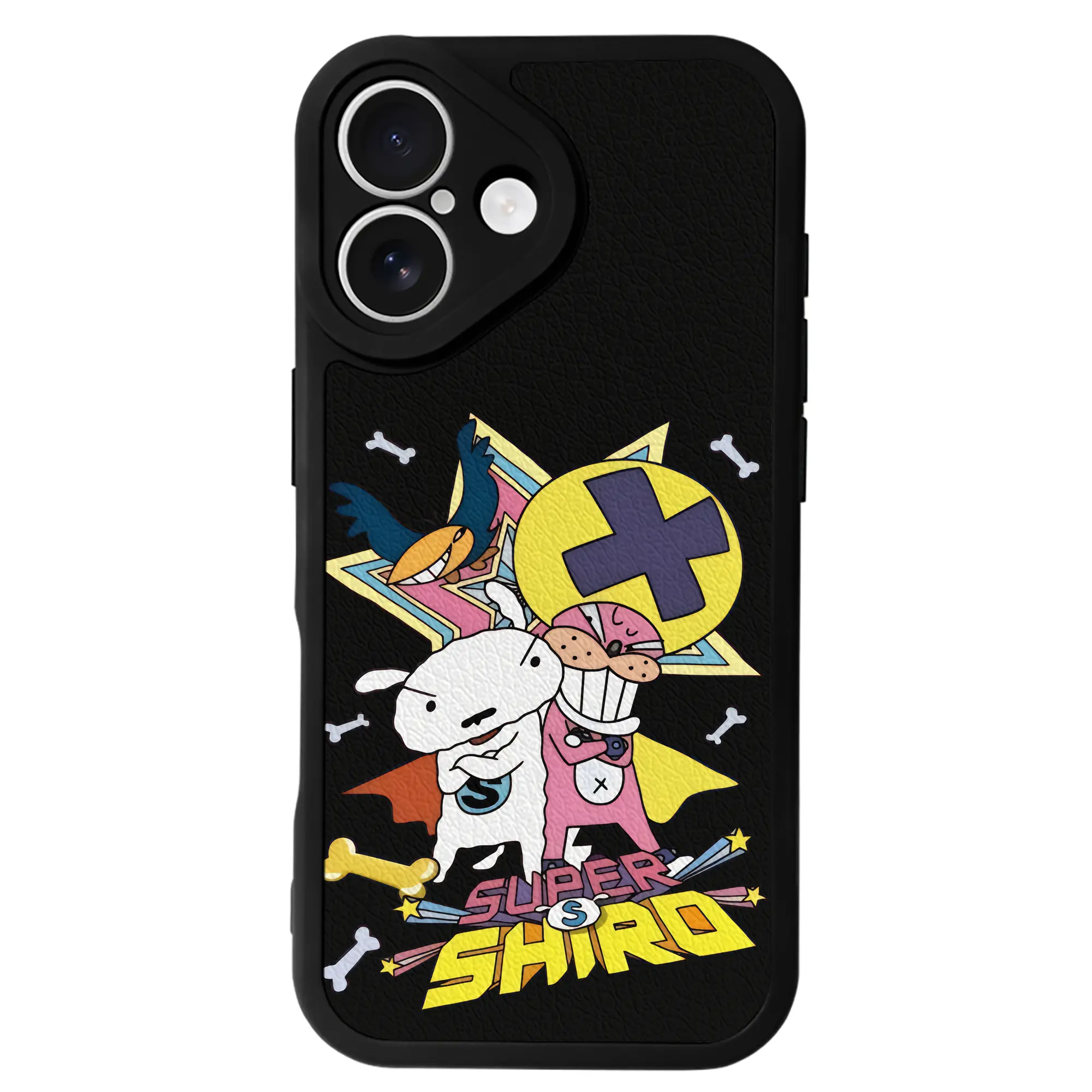 クレヨンしんちゃん グッズ シロ - IPhone 16シリーズ対応 ・ シリコンスマホケース ・ レザー調 ・ 高精度フィット ・ 耐衝撃 ・ ワイヤレス充電対応 ・ 精密カット